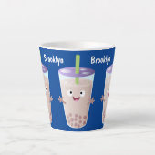 Cute happy bubble tea boba cartoon latte mok (Voorkant)