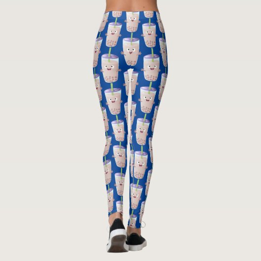 Cute happy bubble tea boba cartoon leggings (Achterkant)
