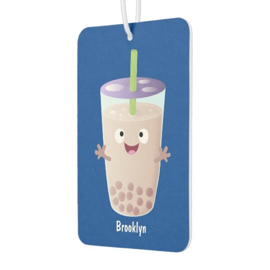 Cute happy bubble tea boba cartoon luchtverfrisser (Links)