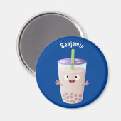 Cute happy bubble tea boba cartoon magneet (Voorkant / Achterkant)