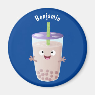 Cute happy bubble tea boba cartoon magneet