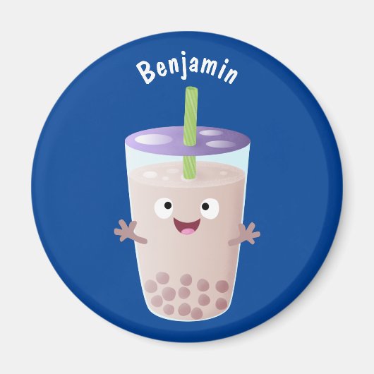 Cute happy bubble tea boba cartoon magneet (Voorkant)
