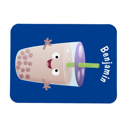 Cute happy bubble tea boba cartoon magneet (Horizontaal)