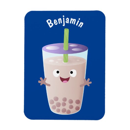 Cute happy bubble tea boba cartoon magneet (Verticaal)
