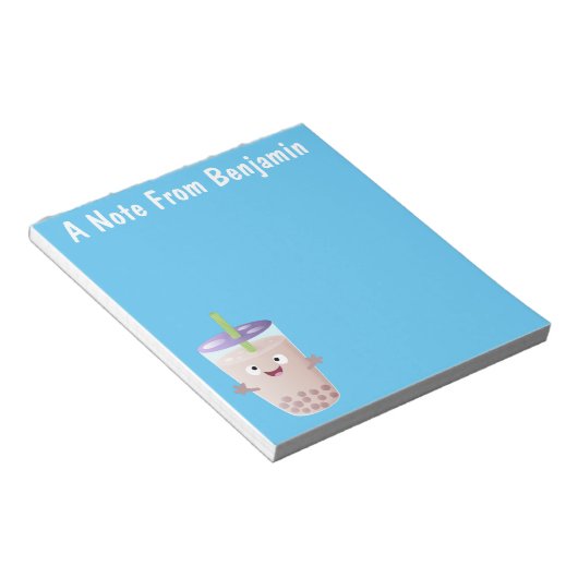 Cute happy bubble tea boba cartoon notitieblok (Schuin)