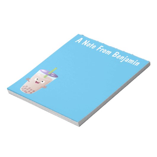 Cute happy bubble tea boba cartoon notitieblok (Linkerzijde)