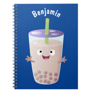 Cute happy bubble tea boba cartoon notitieboek