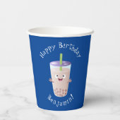 Cute happy bubble tea boba cartoon papieren bekers (Achterkant)
