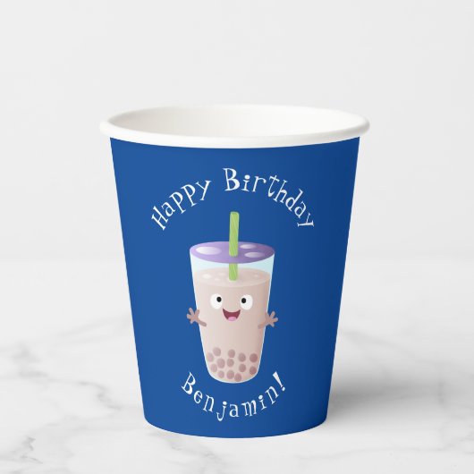 Cute happy bubble tea boba cartoon papieren bekers (Voorkant)