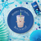 Cute happy bubble tea boba cartoon papieren bordje (Feest)