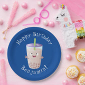 Cute happy bubble tea boba cartoon papieren bordje (Feest)
