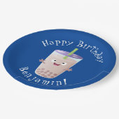 Cute happy bubble tea boba cartoon papieren bordje (Gekanteld)