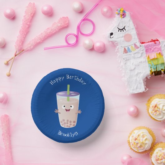Cute happy bubble tea boba cartoon papieren kommen (Feest)