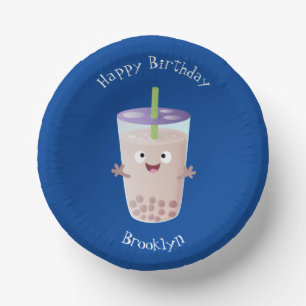 Cute happy bubble tea boba cartoon papieren kommen