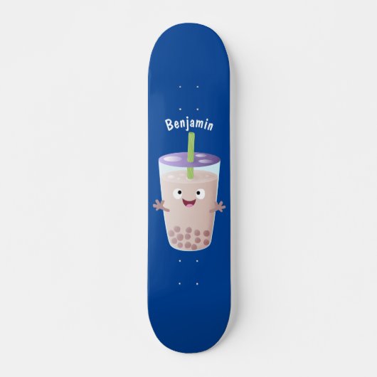 Cute happy bubble tea boba cartoon persoonlijk skateboard (Voorkant)