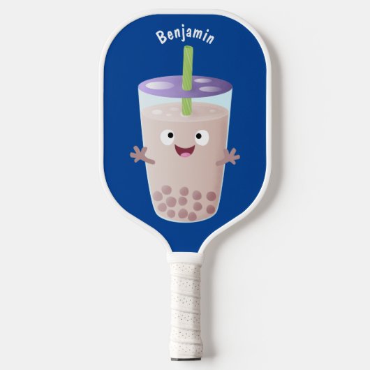 Cute happy bubble tea boba cartoon pickleball paddle (Voorkant)