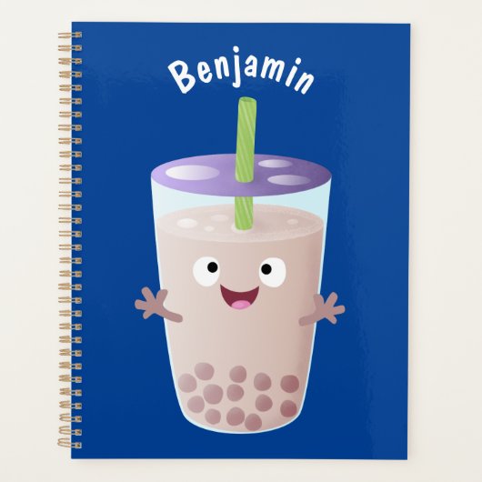 Cute happy bubble tea boba cartoon planner (Voorkant)