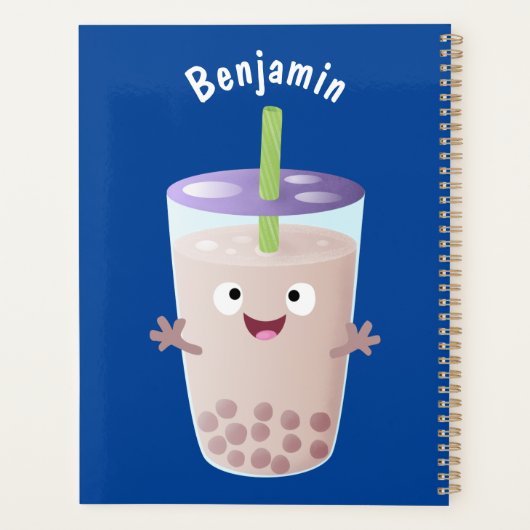 Cute happy bubble tea boba cartoon planner (Achterkant)