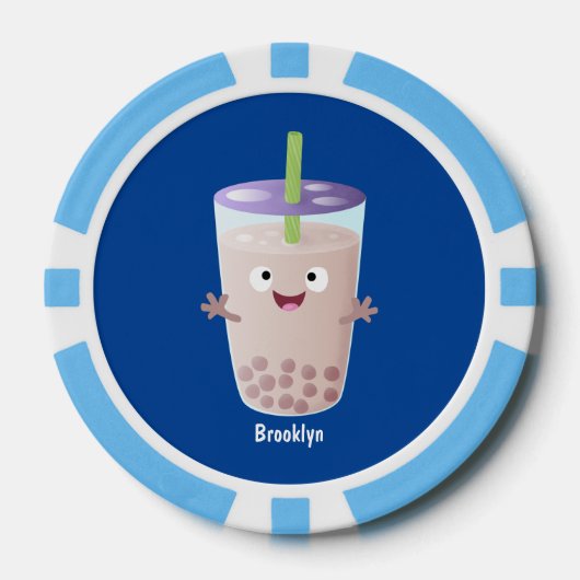 Cute happy bubble tea boba cartoon poker chips (Voorkant)
