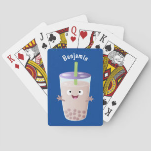 Cute happy bubble tea boba cartoon pokerkaarten