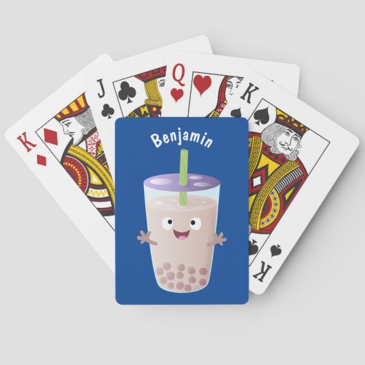 Cute happy bubble tea boba cartoon pokerkaarten (Achterkant)