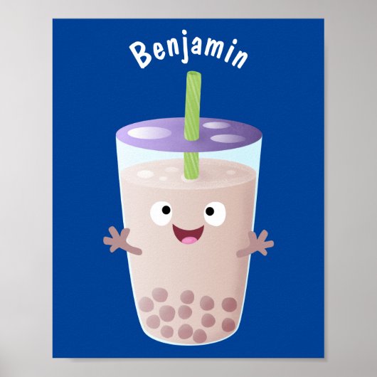 Cute happy bubble tea boba cartoon poster (Voorkant)