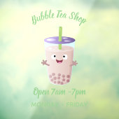 Cute happy bubble tea boba cartoon raamsticker (Vel 3)