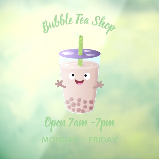 Cute happy bubble tea boba cartoon raamsticker (Vel 3)