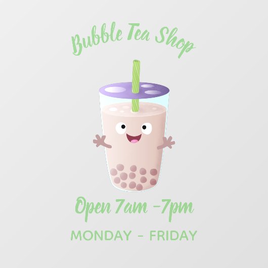 Cute happy bubble tea boba cartoon raamsticker (Vel)