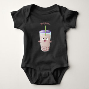 Cute happy bubble tea boba cartoon romper