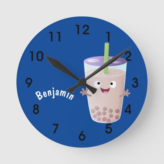 Cute happy bubble tea boba cartoon-ronde ronde klok (Voorkant)