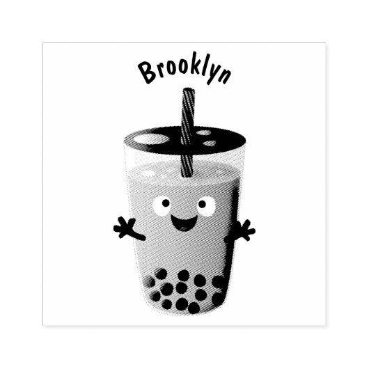 Cute happy bubble tea boba cartoon rubberstempel (Afrduk)