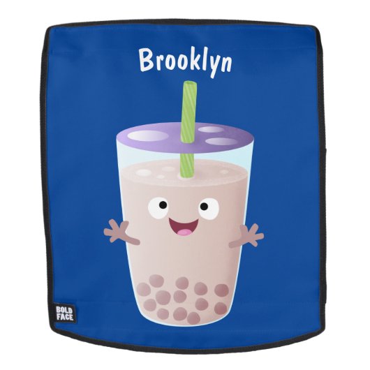 Cute happy bubble tea boba cartoon rugtassen (Verwijderbaar gezicht)