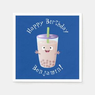 Cute happy bubble tea boba cartoon servet