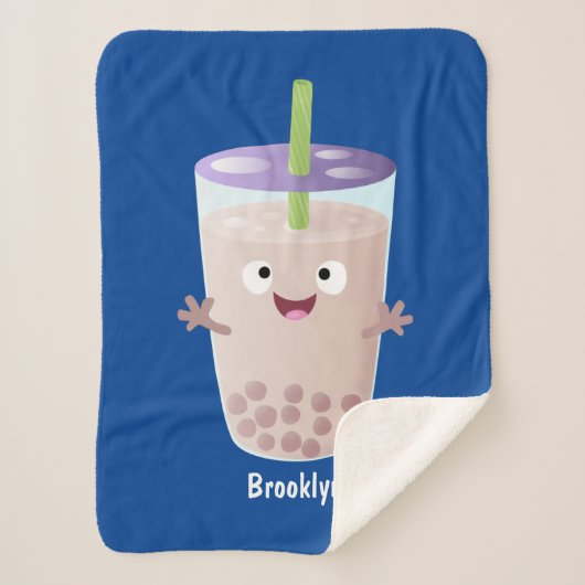 Cute happy bubble tea boba cartoon sherpa deken (Voorkant)
