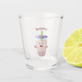 Cute happy bubble tea boba cartoon shot glas (Voorkant)