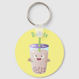 Cute happy bubble tea boba cartoon sleutelhanger