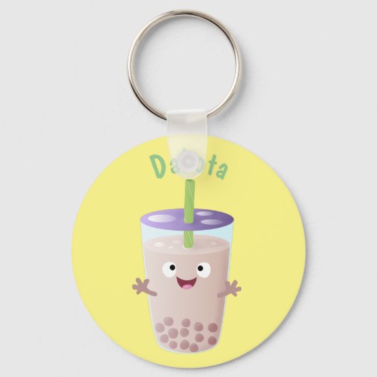 Cute happy bubble tea boba cartoon sleutelhanger (Voorkant)