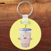 Cute happy bubble tea boba cartoon sleutelhanger (Voorkant)