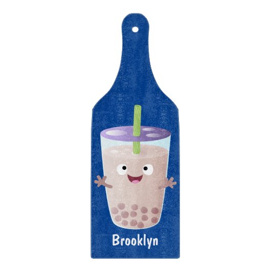 Cute happy bubble tea boba cartoon snijplank (Voorkant)