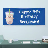 Cute happy bubble tea boba cartoon spandoek (Beurs)