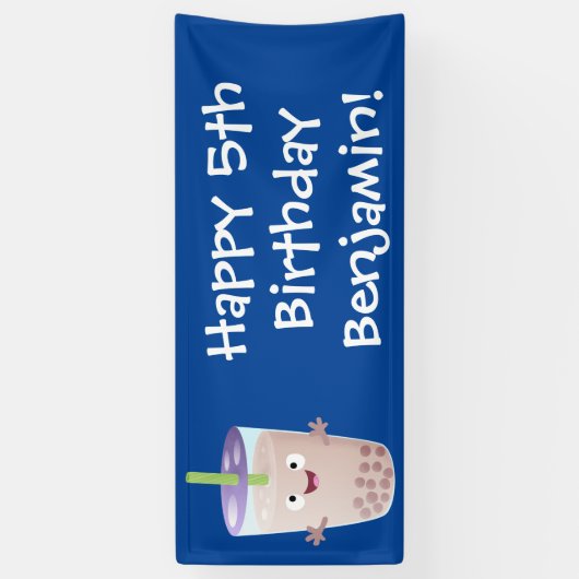 Cute happy bubble tea boba cartoon spandoek (Verticaal)