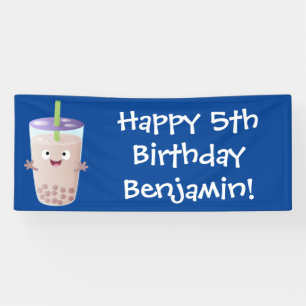 Cute happy bubble tea boba cartoon spandoek