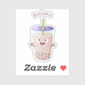 Cute happy bubble tea boba cartoon sticker (Vel)