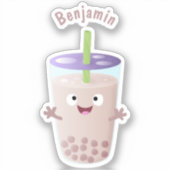 Cute happy bubble tea boba cartoon sticker (Voorkant)