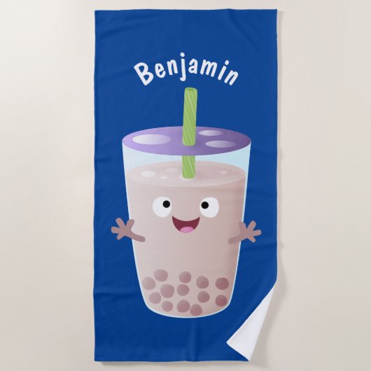 Cute happy bubble tea boba cartoon strandlaken (Voorkant)