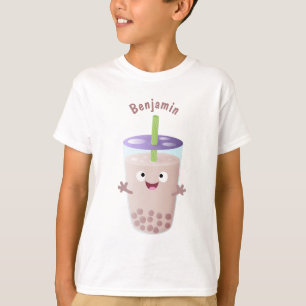 Cute happy bubble tea boba cartoon t-shirt