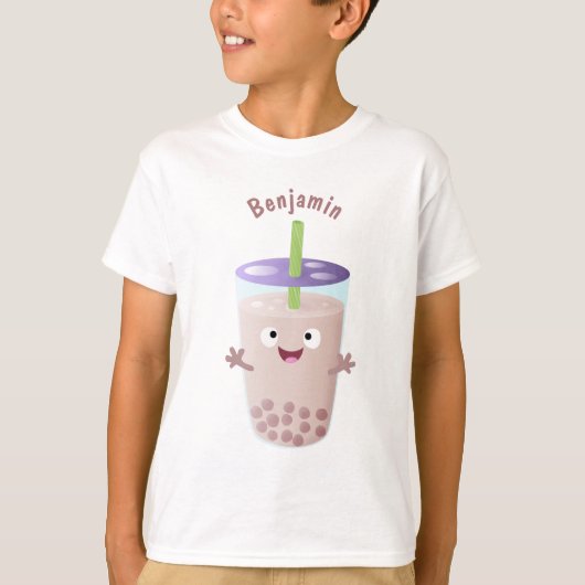 Cute happy bubble tea boba cartoon t-shirt (Voorkant)