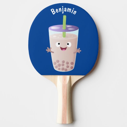 Cute happy bubble tea boba cartoon tafeltennisbatje (Voorkant)
