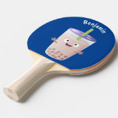 Cute happy bubble tea boba cartoon tafeltennisbatje (Voorkant Gekanteld)